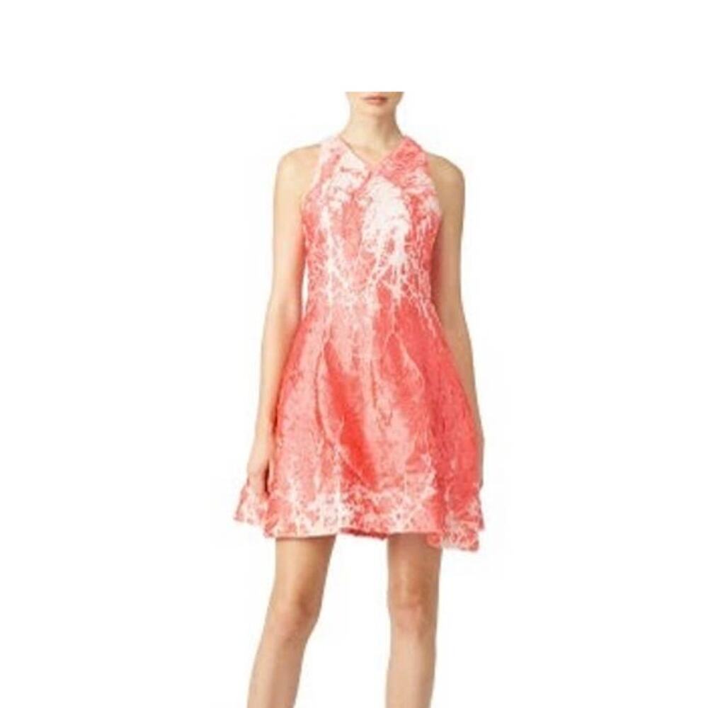 Josie Natori Coral White A-Line Full Skirt w/ pockets Silk Crepe Dress size 4